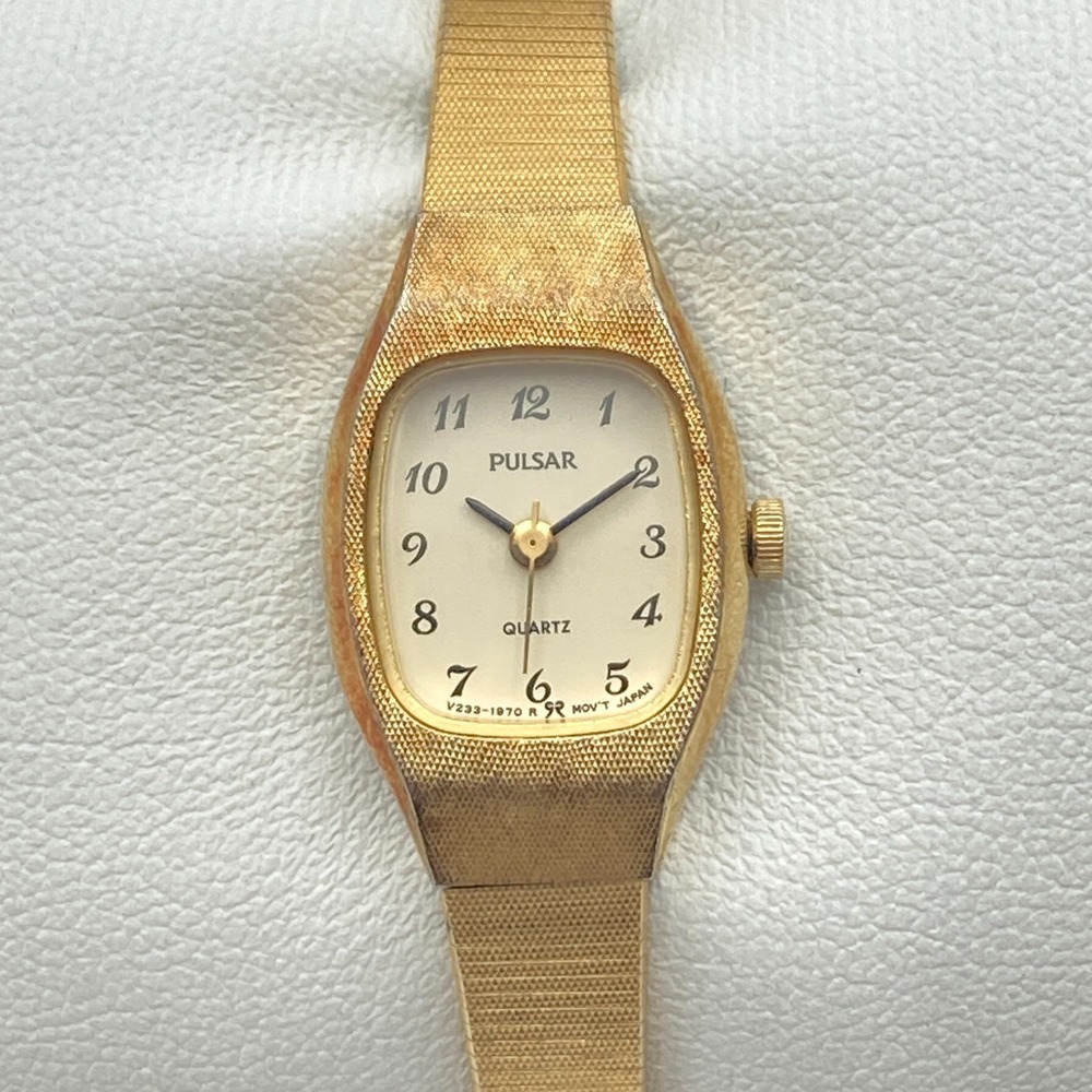 Vintage Pulsar Women's Watch 16mm Gold Tone V233-5810 New Battery TINY 5.75"